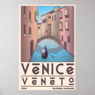 Cartel de viaje a Venecia, arte gráfico del canal,