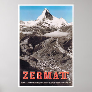 Cartel de viaje a Zermatt Suiza esquí impresión Su