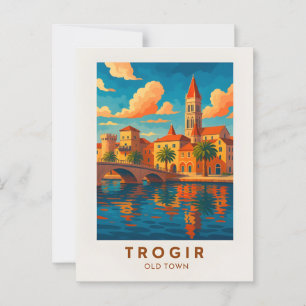 Cartel de viaje antiguo de Trogir Croacia Postal