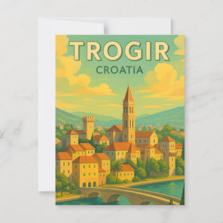 Cartel de viaje antiguo de Trogir Croacia Tarjeta 