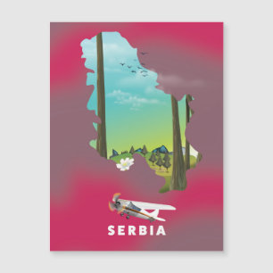Cartel de viaje con mapa ilustrado de Serbia