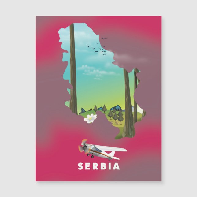 Cartel de viaje con mapa ilustrado de Serbia (Anverso)