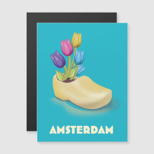 Cartel de viaje de Amsterdam Zuecos y Tulipanes.