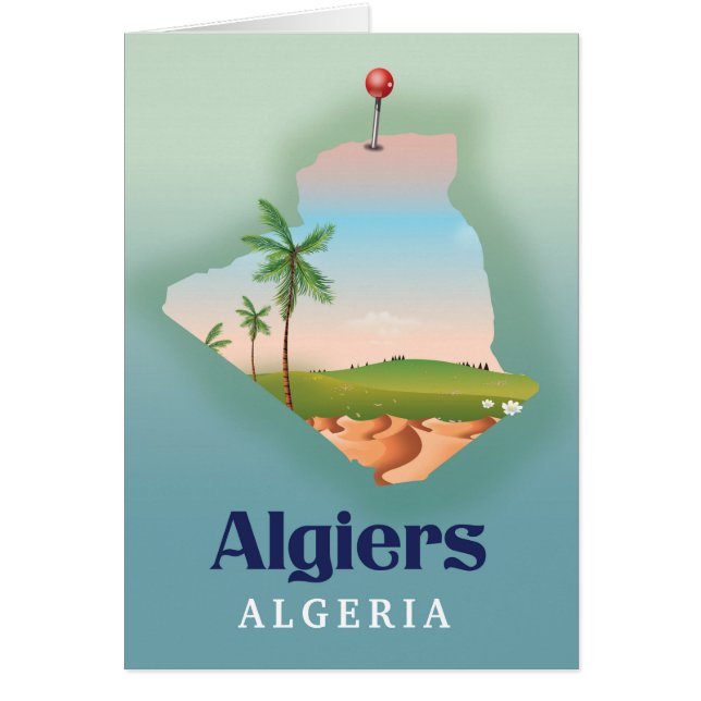 Cartel de viaje de Argel mapa argelino (Frente)