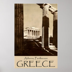 Cartel de viaje de arte de Atenas Grecia Parthenon