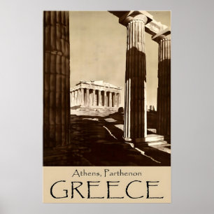 Cartel de viaje de arte de Atenas Grecia Parthenon