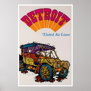 Cartel de viaje de arte de Detroit Michigan Estado