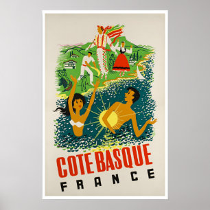 Cartel de viaje de arte de la costa vasca Francia