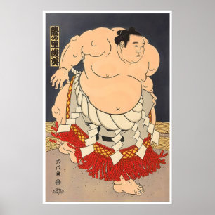 Cartel de viaje de arte de luchador de sumo Japón