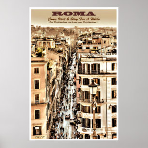 Cartel de viaje de arte de Roma Italia calles de l