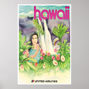 Cartel de viaje de arte hawaiano de Hawaii unido