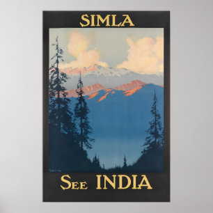 Cartel de viaje de arte indio de Shimla