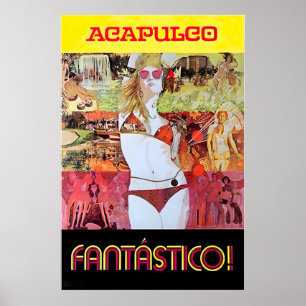 Cartel de viaje de arte mexicano de Acapulco