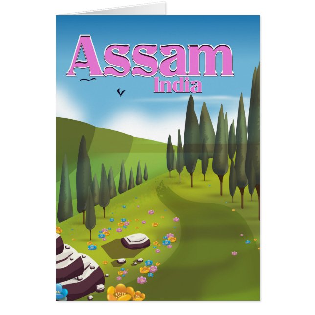 Cartel de viaje de Assam India. (Frente)