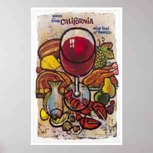 Cartel de viaje de California de arte del vino Imp