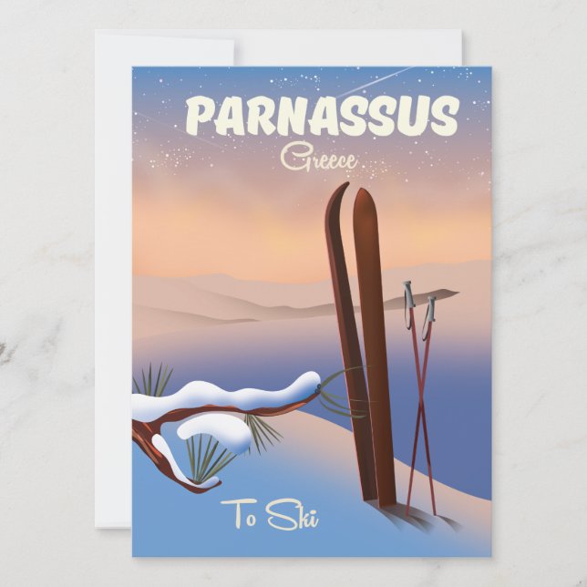 Cartel de viaje de esquí de Parnaso Grecia (Anverso)