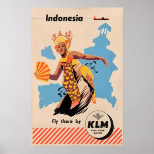 Cartel de viaje de Indonesia KLM Arte de Indonesia