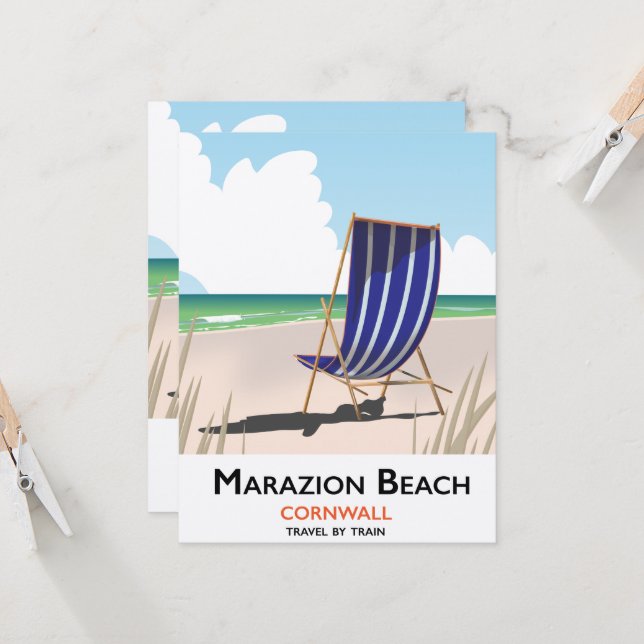 Cartel de viaje de la playa Marazion Cornwall (Anverso/Reverso In Situ)