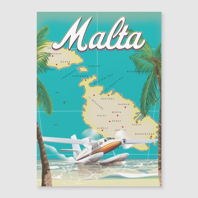 Cartel de viaje de la playa y mapa de Malta (Anverso)