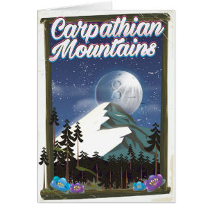 Cartel de viaje de las montañas de los Cárpatos