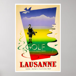Cartel de viaje de Lausana Arte suizo Suiza Golf