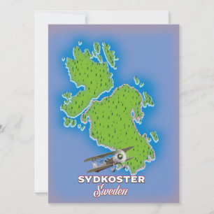 Cartel de viaje de mapa antiguo de Sydkoster Sueci