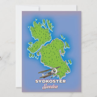 Cartel de viaje de mapa antiguo de Sydkoster Sueci