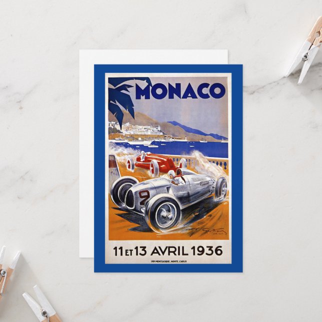 Cartel de viaje de Mónaco, carrera automovilística (Anverso/Reverso In Situ)