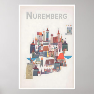 Cartel de viaje de Nuremberg Alemania Arte Baviera