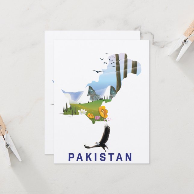 cartel de viaje de Pakistán mapa (Anverso/Reverso In Situ)