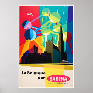 Cartel de viaje de Sabena de arte de Bélgica Impre