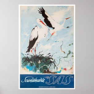 Cartel de viaje de SAS de impresión de Escandinavi