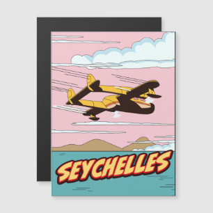 Cartel de viaje de Seychelles de dibujos animados.