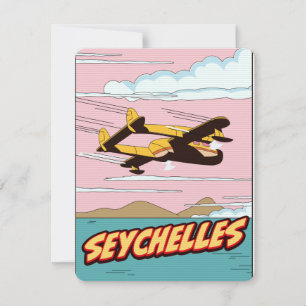 Cartel de viaje de Seychelles de dibujos animados.