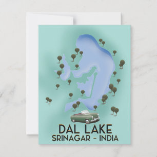 Cartel de viaje del lago Dal, Srinagar, India Mapa