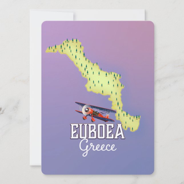 Cartel de viaje del mapa de Eubea Grecia (Anverso)