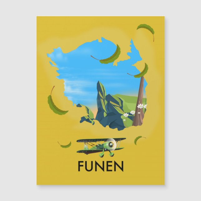 Cartel de viaje del mapa de Funen, Dinamarca (Anverso)