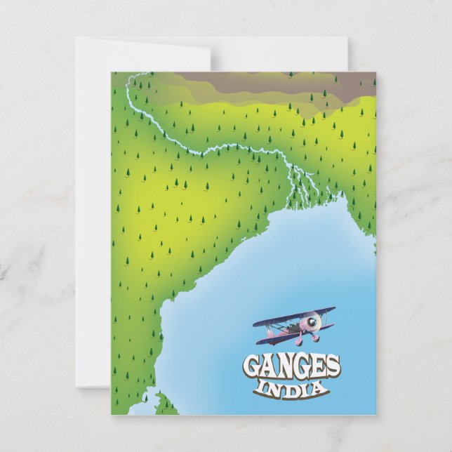Cartel de viaje del mapa de la India del Ganges (Anverso)