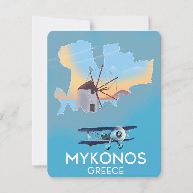 Cartel de viaje del mapa de Mykonos Grecia (Anverso)