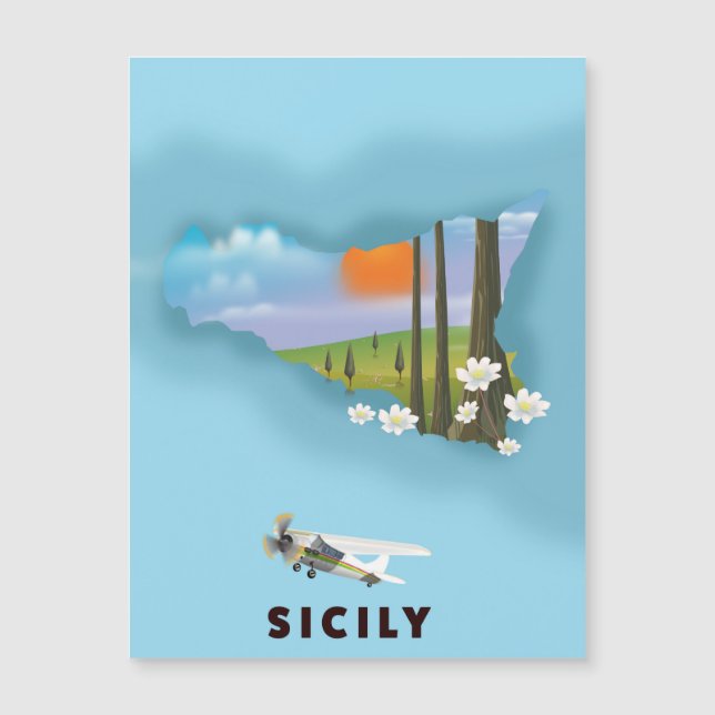 Cartel de viaje del mapa ilustrado de Sicilia (Anverso)