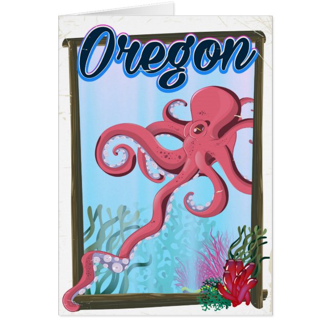 Cartel de viaje del pulpo de Oregón. (Frente)