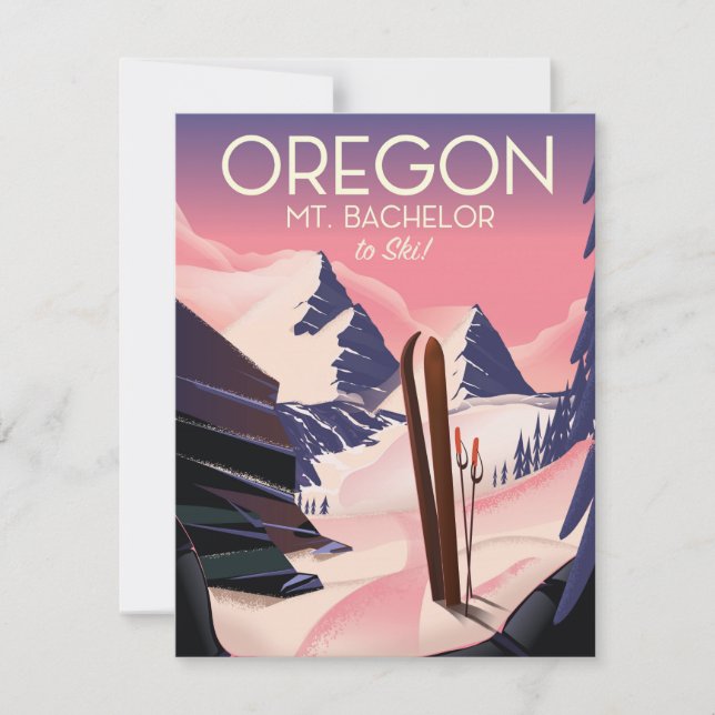 Cartel de viaje en esquí de Mt. Bachelor Oregon (Anverso)