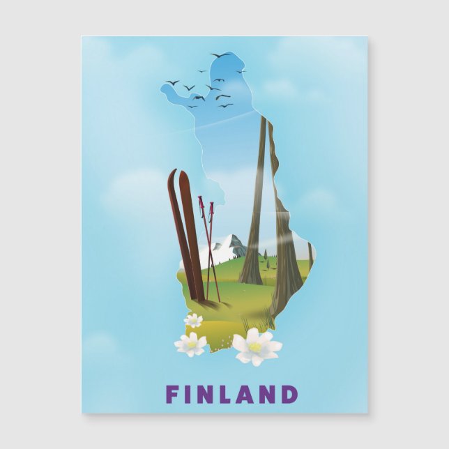 cartel de viaje ilustrado del mapa de Finlandia (Anverso)