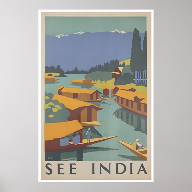 Cartel de viaje India Impresión de arte Retro (Frente)