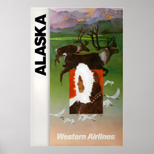 Cartel de viaje occidental de impresión de Alaska 