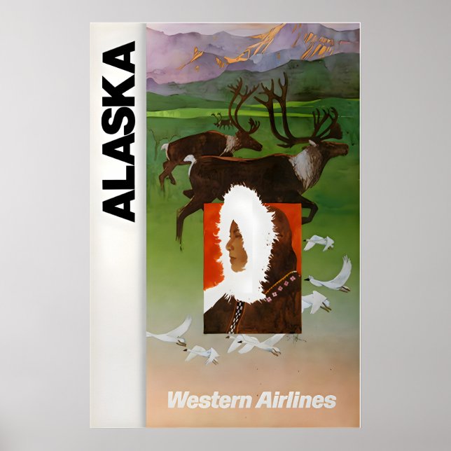 Cartel de viaje occidental de impresión de Alaska  (Frente)