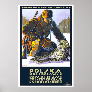 Cartel de viaje polaco Polonia Caza Arte de viaje