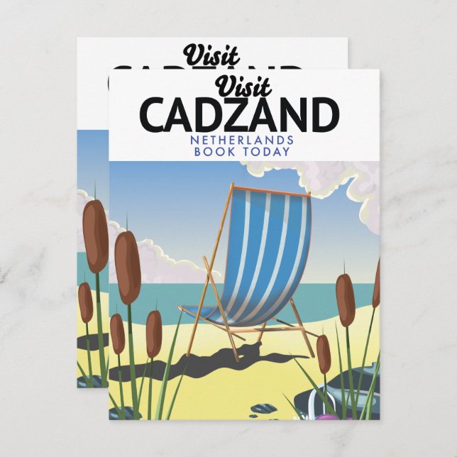 Cartel de viaje por la playa de Cadzand, Países Ba (Anverso / Reverso)