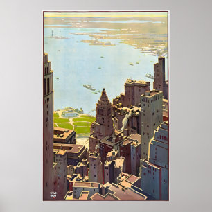 Cartel de viaje vintage de arte de Nueva York Manh