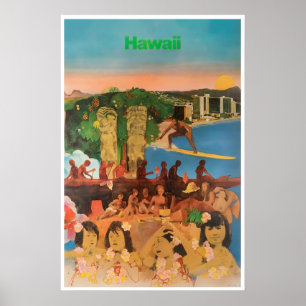 Cartel de viaje vintage de arte hawaiano de Hawaii